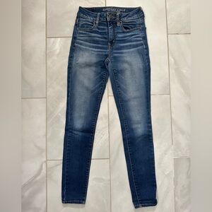 American Eagle Outfitters Dark Blue Skinny Jeans High Rise Jeggings - 2 Short